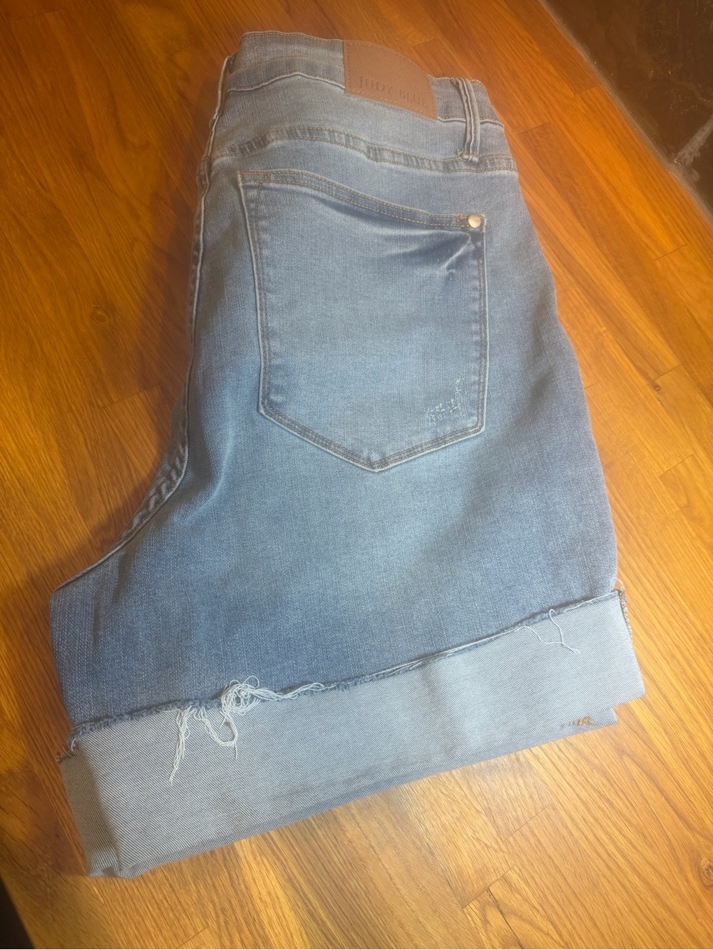 Judy Blue Medium Wash Folded Hem Distressed Jean Shorts